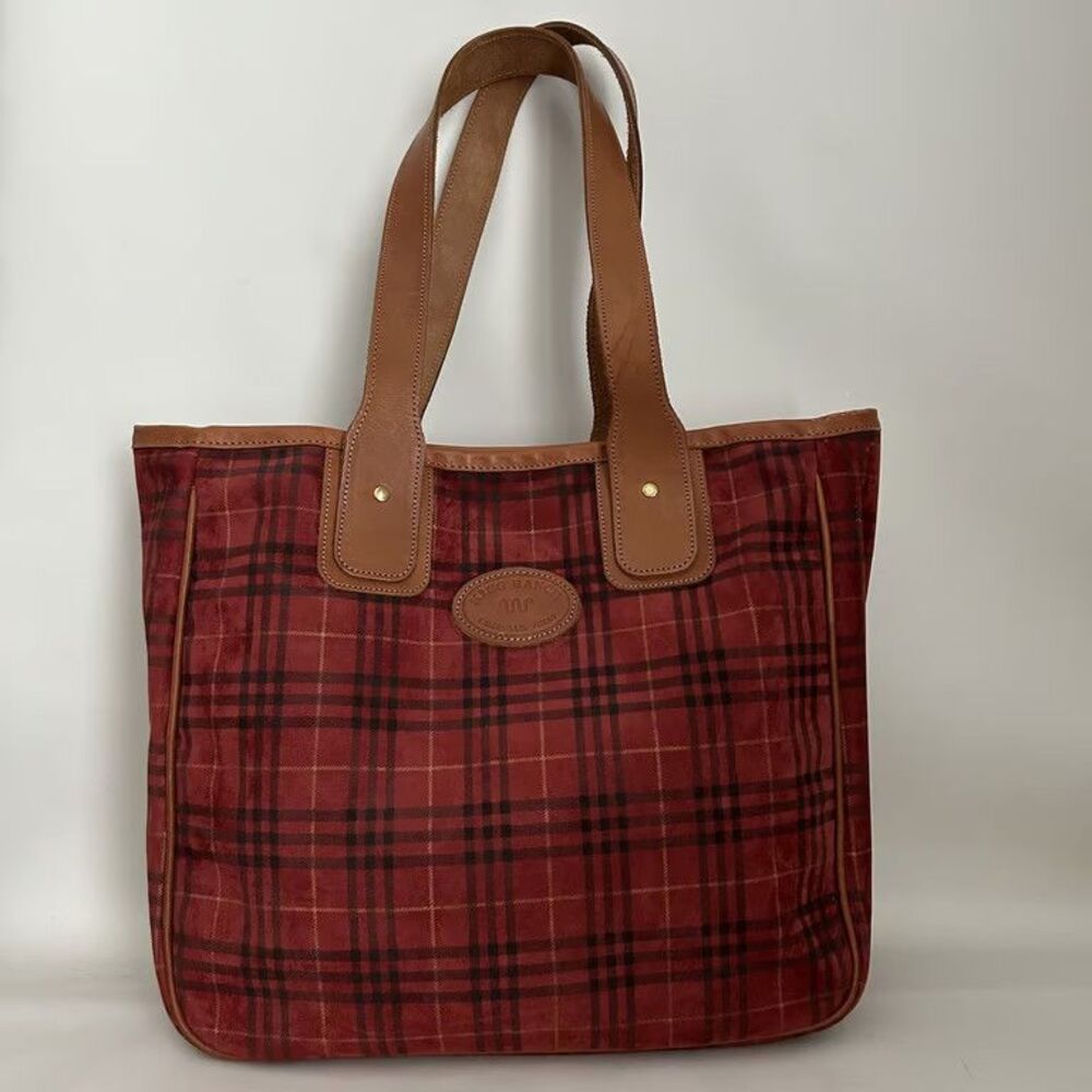 King Ranch Running W Tote Bag Red Plaid Suede Leather Shoulder Purse Kingsville